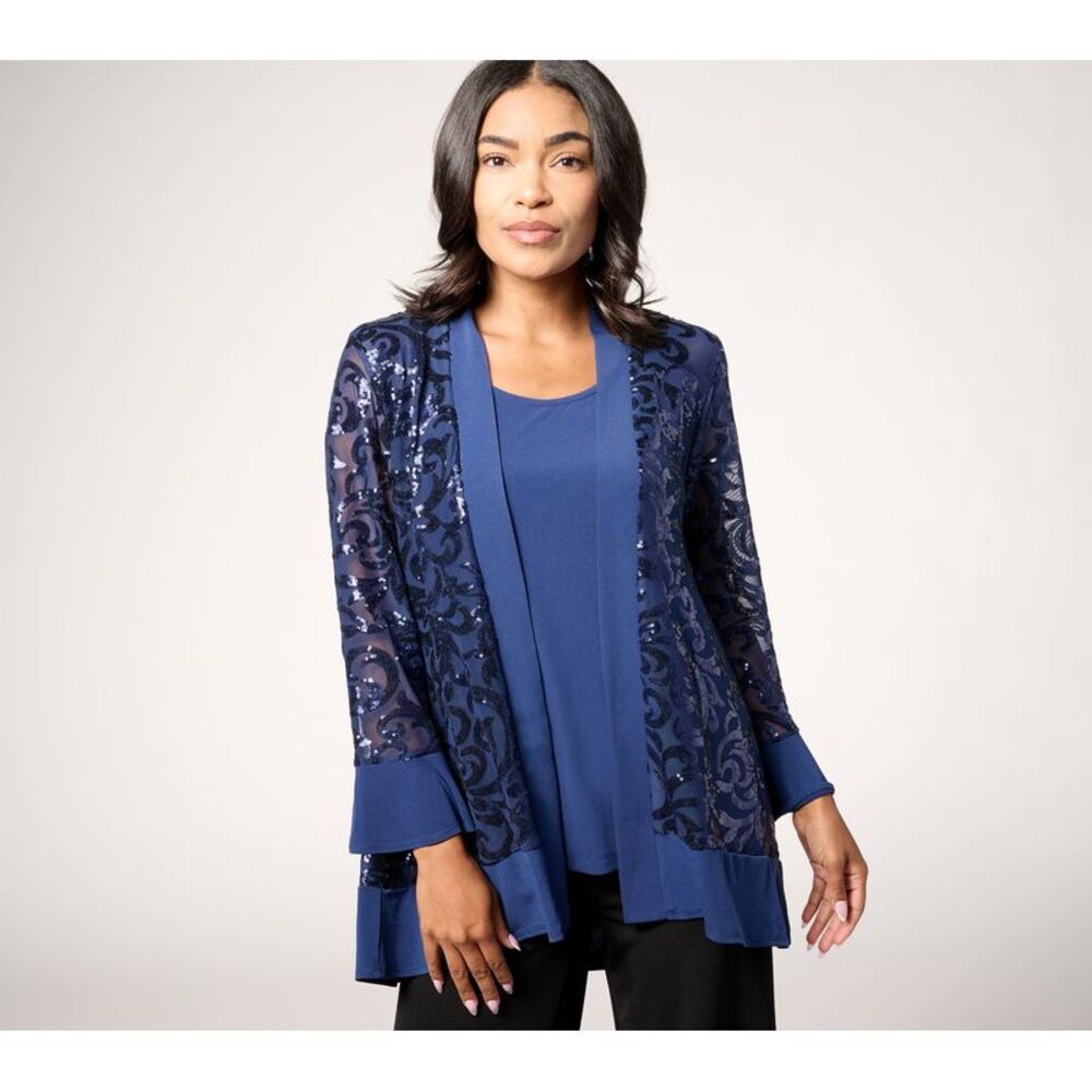Susan Graver Women's Top Sweater Sz XL Occasions Sequin Cardigan Blue A672473